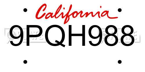 9PQH988 California License Plate