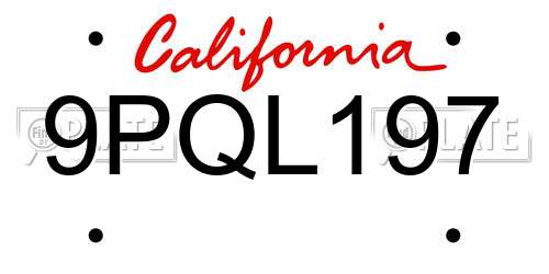 9PQL197 California License Plate