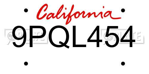 9PQL454 California License Plate