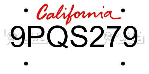 9PQS279 California License Plate