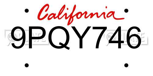 9PQY746 California License Plate