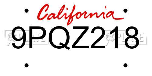 9PQZ218 California License Plate