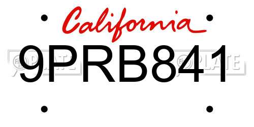9PRB841 California License Plate