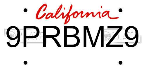 9PRBMZ9 California License Plate