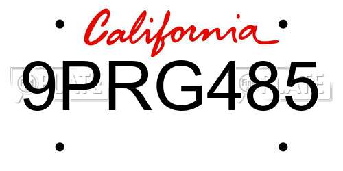 9PRG485 California License Plate