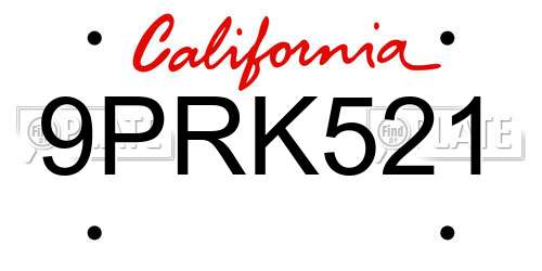 9PRK521 California License Plate