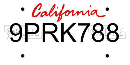 9PRK788 California License Plate