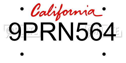 9PRN564 California License Plate