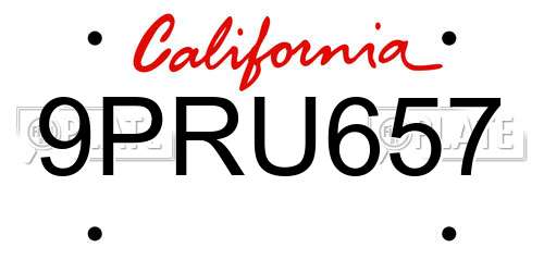 9PRU657 California License Plate