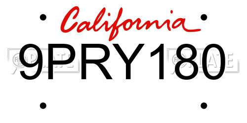 9PRY180 California License Plate