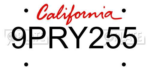 9PRY255 California License Plate
