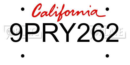 9PRY262 California License Plate