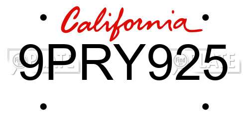 9PRY925 California License Plate