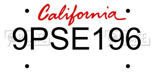 9PSE196 California License Plate