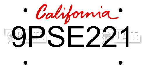 9PSE221 California License Plate