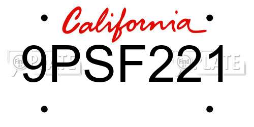 9PSF221 California License Plate