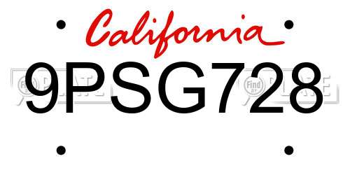 9PSG728 California License Plate