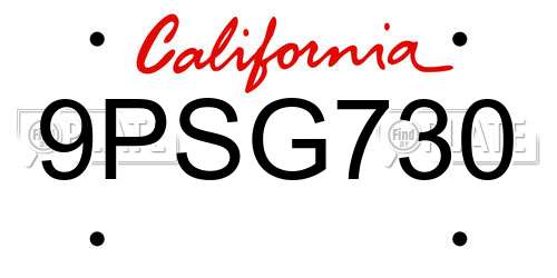 9PSG730 California License Plate