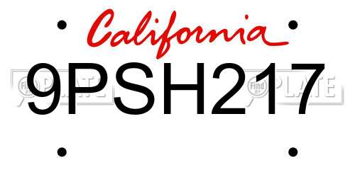 9PSH217 California License Plate