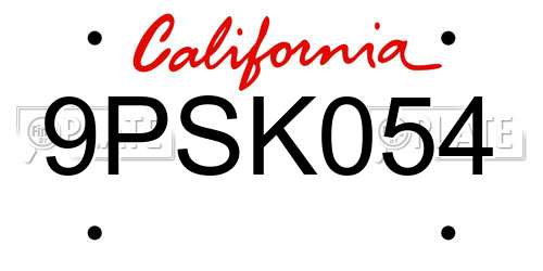 9PSK054 California License Plate