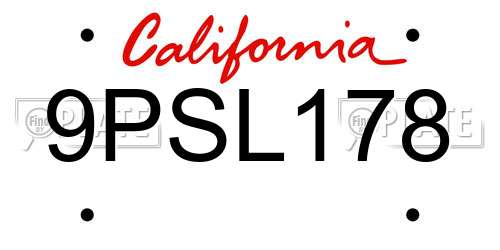 9PSL178 California License Plate
