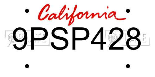 9PSP428 California License Plate