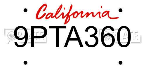 9PTA360 California License Plate