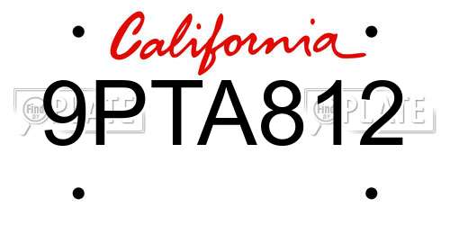 9PTA812 California License Plate