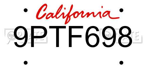 9PTF698 California License Plate