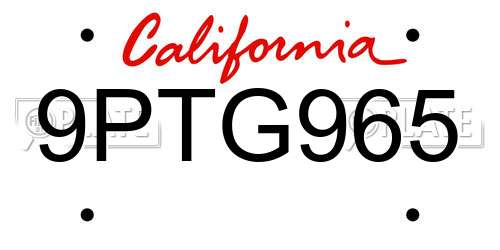 9PTG965 California License Plate