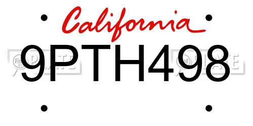 9PTH498 California License Plate