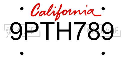 9PTH789 California License Plate