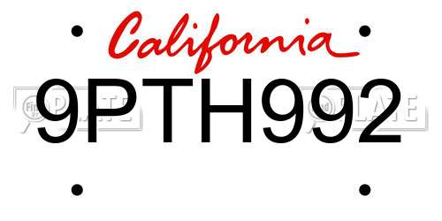 9PTH992 California License Plate