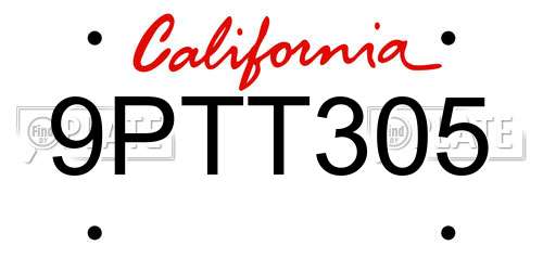 9PTT305 California License Plate