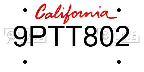 9PTT802 California License Plate