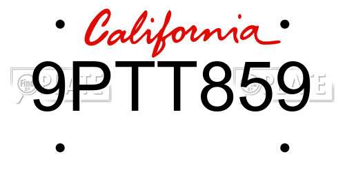 9PTT859 California License Plate