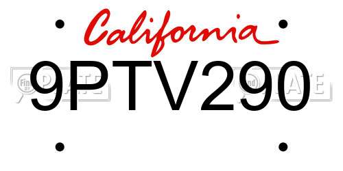 9PTV290 California License Plate