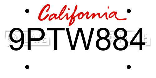 9PTW884 California License Plate