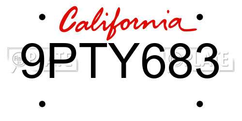 9PTY683 California License Plate