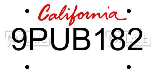 9PUB182 California License Plate