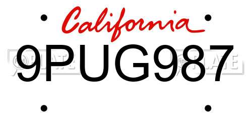 9PUG987 California License Plate