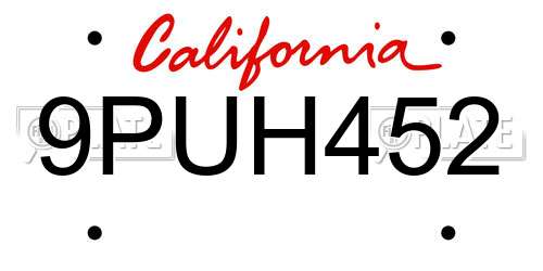 9PUH452 California License Plate