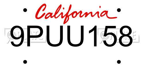 9PUU158 California License Plate