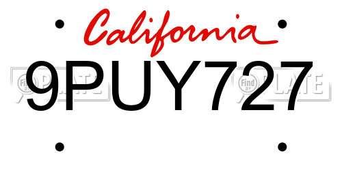 9PUY727 California License Plate