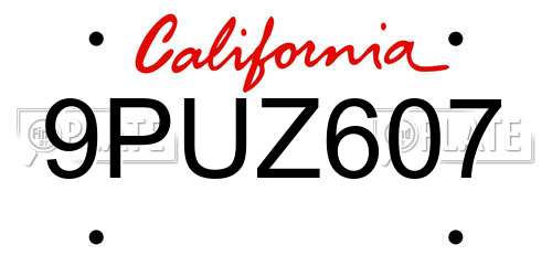 9PUZ607 California License Plate