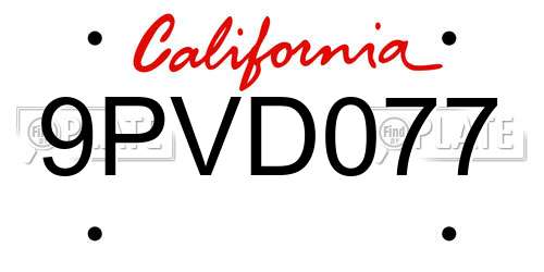 9PVD077 California License Plate