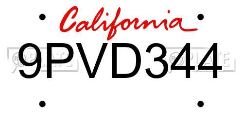 9PVD344 California License Plate