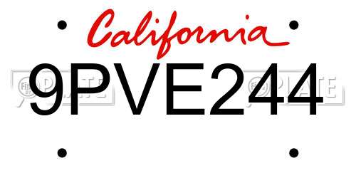 9PVE244 California License Plate