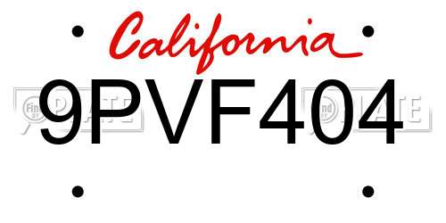 9PVF404 California License Plate