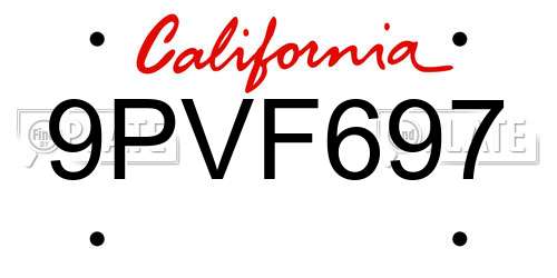 9PVF697 California License Plate
